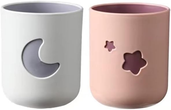 Two-Color Lucky Pair Cup Bathroom Toothbrush Cup Household Cartoon Star Moon Water Cup (Pink & White)