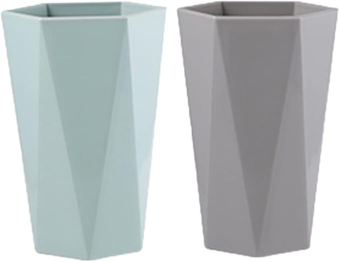 RabyLeo-Bathroom Cups 2Pieces, Plastic Toothbrush Holder, Tumbler Cup, Geometric Rhombus Mouth Cup, 400ml, (Grey & Green)