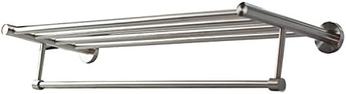 Premium Modern Single Hanging Quadruple Towel Bar Rack w/Round Base (24 Inches)- Brushed Finish, Made from Stainless Steel, Water and Rust Proof, Wall Mounted, Easy to Install