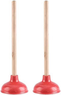 Toilet Plunger Red Heavy Duty Force Cup Rubber with A Long Wooden Handle to Fix Clogged Toilets and Drains, Perfect for Kitchens and Bathrooms (2 pcs)