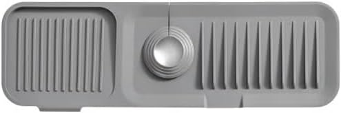 Silicone Faucet Splash Guard Mat, Self-Draining Drip Catcher Tray for Kitchen & Bathroom Sink, Soap Sponge Holder, Countertop Protector for Faucet Base (Dark Gray, Large)