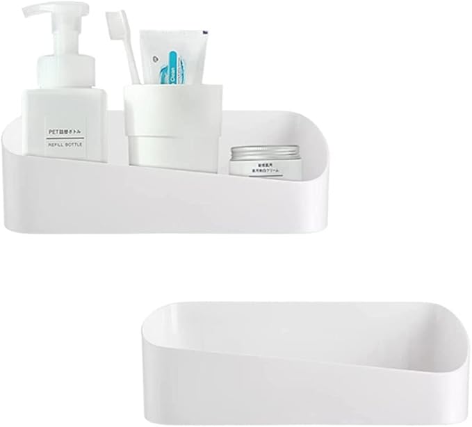 SUNFICON 2 Pack Adhesive Bathroom Shelf Organizer Shower Caddy No Drilling Shower Shelf Bath Essentials Shampoo Spice Holder 4 Clear Adhesives for Shower Room Bathroom Kitchen White