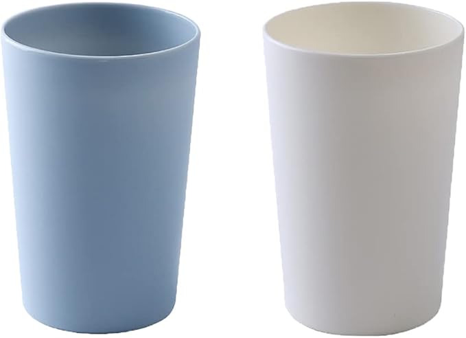 Simple Drinking Cup, Household Plastic Cup, Couple Toothbrush Holder, Large Capacity 300ml (10 oz) Mug (Blue & White)