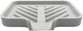Happitasa Silicone Soap Dish Tray and Sponge Holder with Drain Chute and Feet | 3-Way Sloped Design | Bathroom and Kitchen Sink Organizer Caddy (Light Grey, 5"x4")