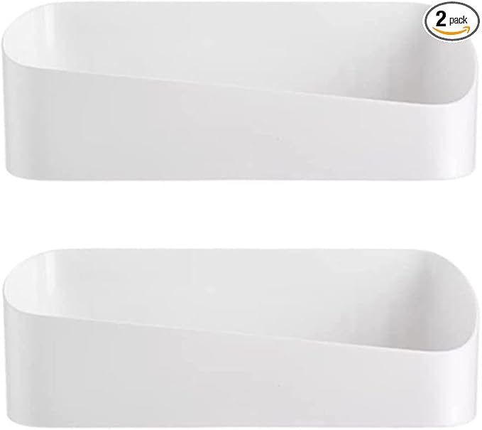 SUNFICON 2 Pack Adhesive Bathroom Shelf Organizer Shower Caddy No Drilling Shower Shelf Bath Essentials Shampoo Spice Holder 4 Clear Adhesives for Shower Room Bathroom Kitchen White