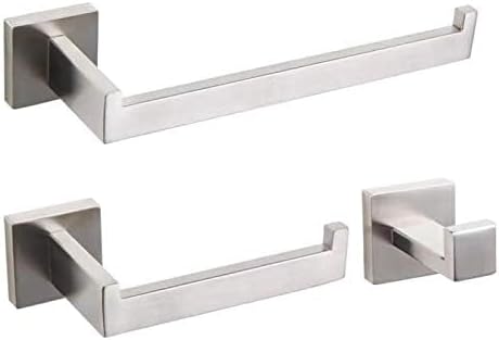 GERZWY Bathroom Hardware Accessories Sets SUS304 Stainless Steel Bath Shower Set 3-Pieces(Robe Hook Toilet Paper Holder Towel Ring) Brushed Finish Contemporary Style FG16567-3LS