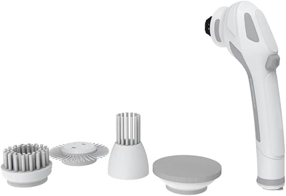 Electric Spin Hand held Brush Scrubber with 4 Replaceable Brush Heads,Power Cleaning Brush for Bathroom Floor Tile(White) The Best