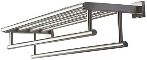 Premium Modern Double Hanging Quadruple Towel Bar Rack w/Square Base (24 Inches)- Brushed Finish, Stainless Steel, Water and Rust Proof, Top of The line Rack and Shelf