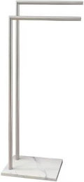 41 Inch Standing Towel Rack Double L Shape Bath Towel Sheet Holder with Marble Base for Bathroom Floor Next to Tub or Shower Towel Stand for Bathroom Floor Stainless Steel Brushed Nickel
