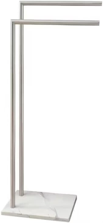 41 Inch Standing Towel Rack Double L Shape Bath Towel Sheet Holder with Marble Base for Bathroom Floor Next to Tub or Shower Towel Stand for Bathroom Floor Stainless Steel Brushed Nickel