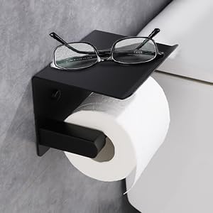 Adhesive Toilet Paper Holder with Phone Shelf Paper Tissue Holder Storage 304 Stainless Steel Wall Mounted Toilet Roll Holder Dispenser,Paper Holder with Shelf Bathroom Organizer White