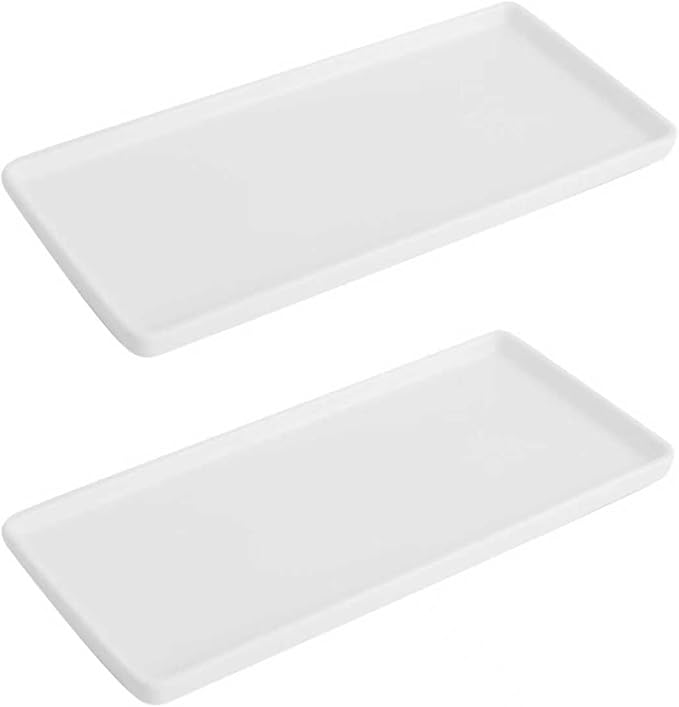 Bathroom Tray countertop 10" Set of 2, Ceramic Vanity Tray,Organizer Tray,Kitchen soap Tray (White)