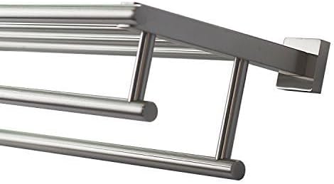 Premium Modern Double Hanging Quadruple Towel Bar Rack w/Square Base (24 Inches)- Brushed Finish, Stainless Steel, Water and Rust Proof, Top of The line Rack and Shelf