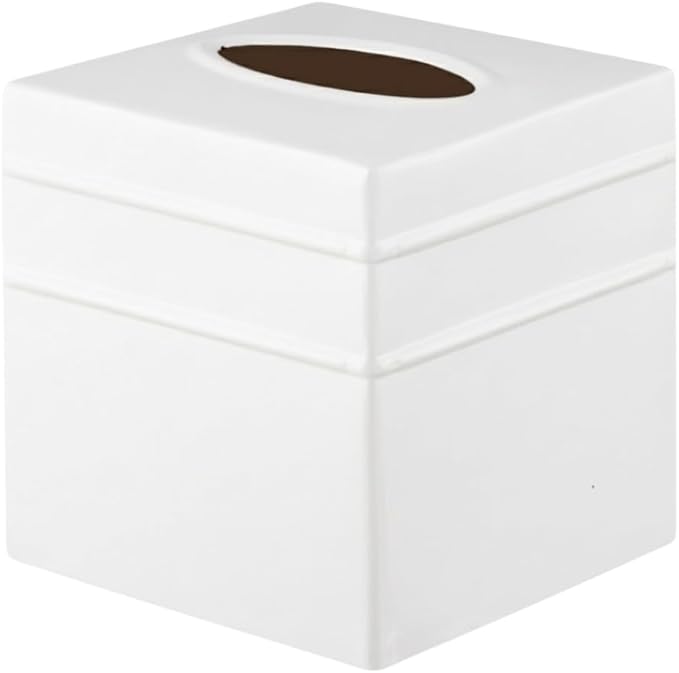 Monarch Abode Tissue Box Cover Square – Handcrafted Border Embossed White Metal Tissue Holder Box for Bathroom Accessory, Aesthetic Decorative Facial Napkin Cube for Modern Home Decor
