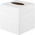Monarch Abode Tissue Box Cover Square – Handcrafted Border Embossed White Metal Tissue Holder Box for Bathroom Accessory, Aesthetic Decorative Facial Napkin Cube for Modern Home Decor