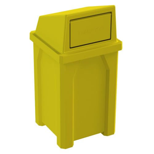 32 Gallon Square 100% Recycled Plastic Heavy Duty Indoor or Outdoor Commercial Trash Can with Push Lid | Great for Schools and Businesses - Yellow