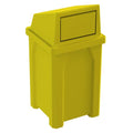 32 Gallon Square 100% Recycled Plastic Heavy Duty Indoor or Outdoor Commercial Trash Can with Push Lid | Great for Schools and Businesses - Yellow