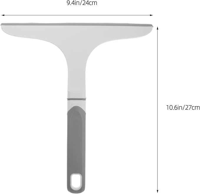 Glass Shower Squeegee Curved Handle, Flexible Soft Rubber Blade, Gray-White, Bathroom Cleaning Wiper Tool for Shower Doors, Mirrors, and Smooth Surfaces