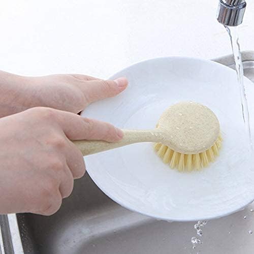 Brush - Kitchen Scrub Brushes with Sturdy Off Set Handle Anti-Melting Bristles for Pot Pan Cast Iron Skillet Cleaning - Beige Clever and Attractive