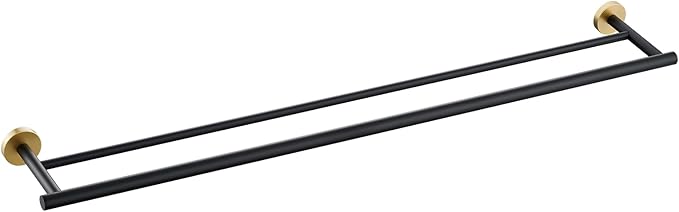 Miyili Bathroom Double Towel Bar 36-Inch Stainless Steel Bath Hand Towel Rack Wall Mount Black & Gold, A01BG90B