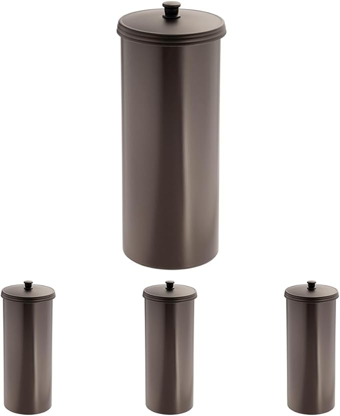 iDesign Freestanding Bathroom Toilet Paper Storage Holder with Lid for 3 Extra Rolls,Bronze,(Pack of 4)