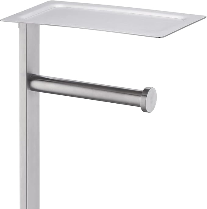 Miyili Bathroom Lavatory Toilet Tissue Roll Holder Stainless Steel Freestanding Toilet Paper Holder with Shelf Square Style Brushed Finish, F04N2