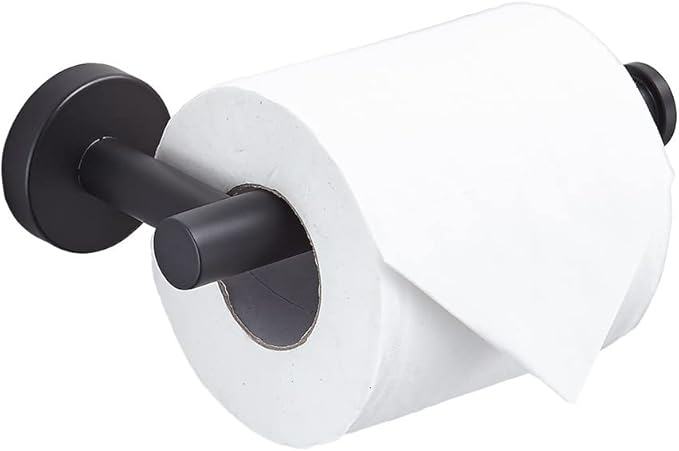 TocTen Toilet Paper Holder, Wall Mounted Tissue Roll Holder for Bathroom, Thicken 304 Stainless Steel Drilling Paper Dispenser Rack for Bathroom Kitchen (Matte Black)