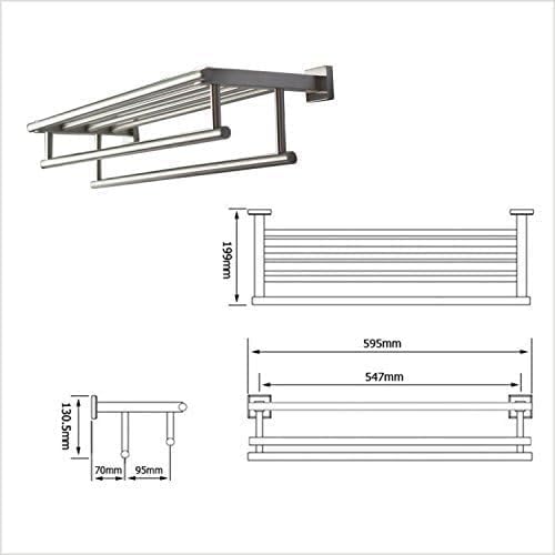 Premium Modern Double Hanging Quadruple Towel Bar Rack w/Round Base (24 Inches)- Brushed Finish, Stainless Steel, Water and Rust Proof, Top of The line Rack and Shelf