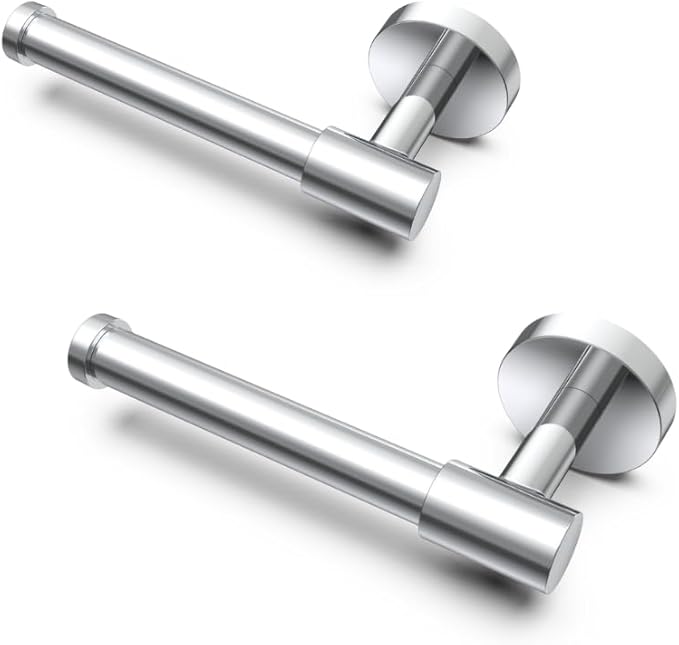 LAKETON Collection, 2 Packs Modern Single Post Toilet Paper Holder, Zinc Rustproof Wall Mounted Toilet Roll Holder for Bathroom and Kitchen, Plated Chrome