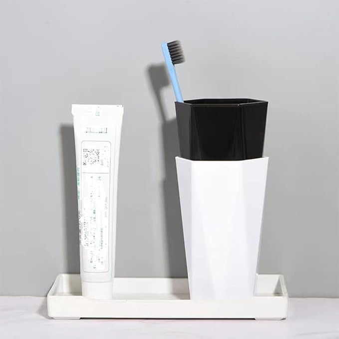 Large Geometric Diamond Toothbrush & Mouthwash Cup, Fashion Simple Toothbrush Cup, 400ml (White & Black)