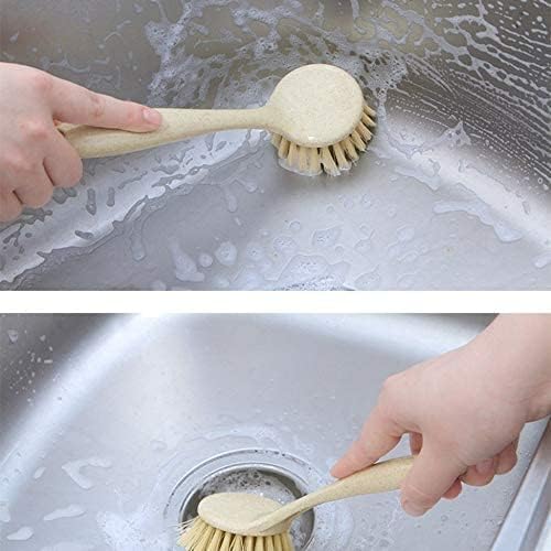 Brush - Kitchen Scrub Brushes with Sturdy Off Set Handle Anti-Melting Bristles for Pot Pan Cast Iron Skillet Cleaning - Beige Clever and Attractive