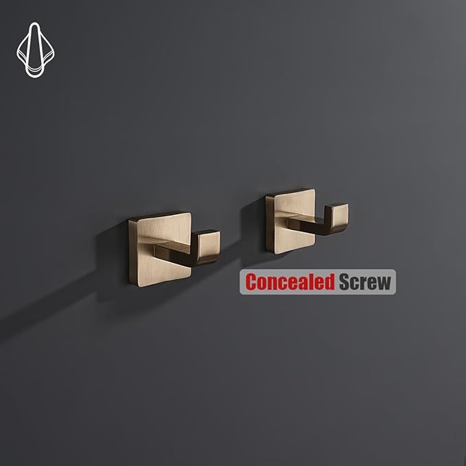 JQK Bathroom Towel Hook Champagne Bronze, Coat Robe Clothes Hook for Bathroom Wall Mounted (Pack of 2), SUS 304 Stainless Steel 0.8mm, TH250-CB-P2
