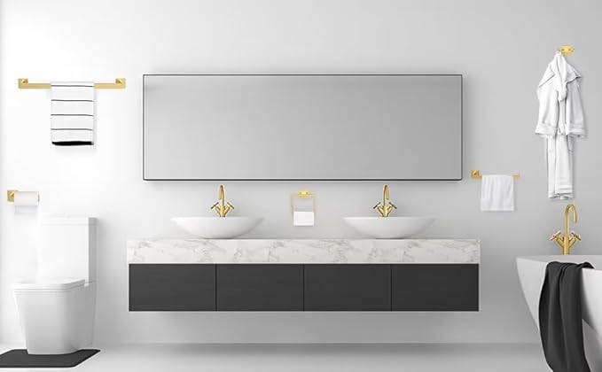 BOZWELL Double Towel Hooks for Bathroom Light Brushed Gold Wall Mount，2 Pack Modern Square Style Coat Robe Hook，Stainless Steel Heavy Duty Door Hanger for Bathroom Bedroom Kitchen Hotel Pool 1502-G-2