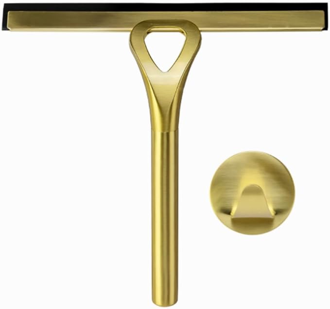 Stainless Steel Squeegee for Shower, Gold Shower Squeegee with Hook for Storage, 10-Inch Soft & Firm Blade Gold Squeegee for Bathroom, Car Glass and Tiles 22.5x22cm