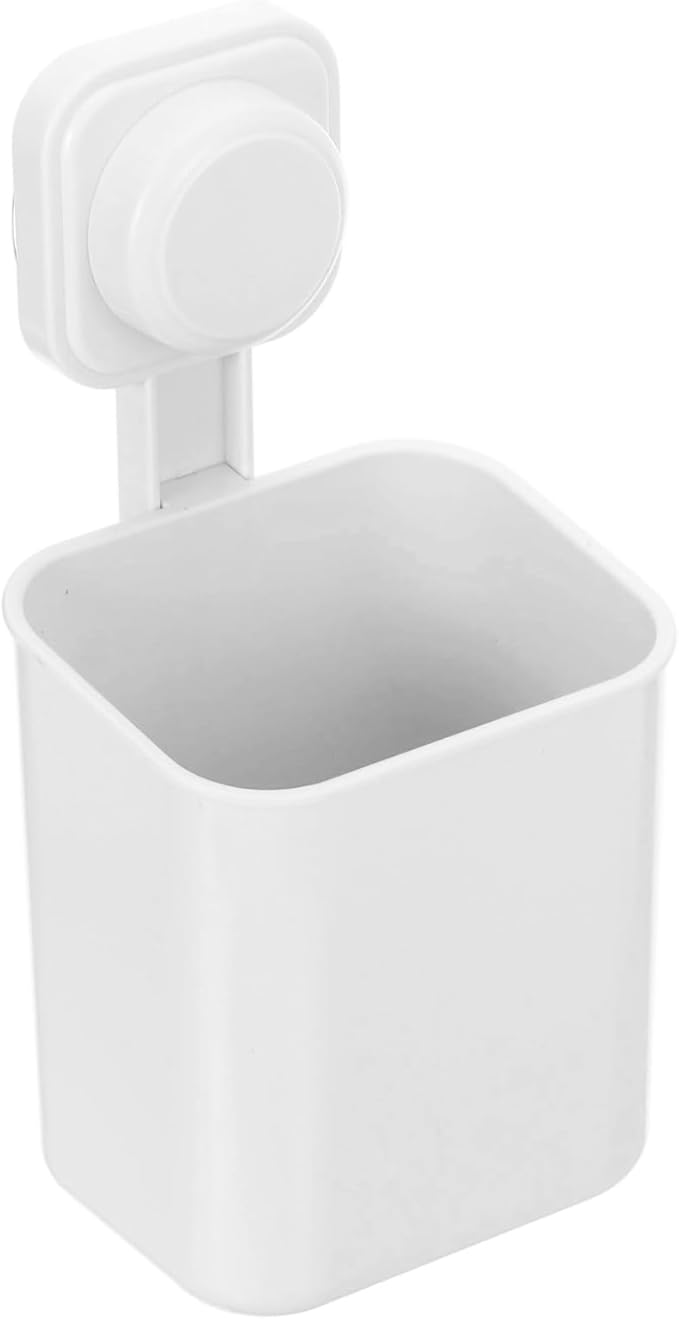 uxcell 1Pcs Suction Toothbrush Holder, 4" x 8" Wall Mounted Shower Caddy Organizer Cup for Tooth Brush, Toothpaste, Razors in Bathroom, Kitchen(White)