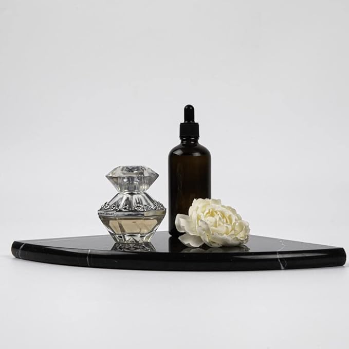 Black Marble Corner Shower Shelf, 9 Inch Carrara White Marble Corner Shelf for Bathroom Shower Decor, Wall Mounted, Polished, 1 Pcs