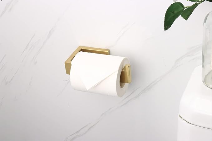 TocTen Toilet Paper Holder-Bathroom Tissue Holder Fit Big Roll Paper, Toilet Paper Roll Holder Wall Mounted Made of Thicken Stainless Steel, Suitable for Bathroom, Kitchen.(5.9 Inch, Brushed Gold)