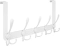 TICONN Over The Door Hooks, 5 Heavy Duty Tri Coat Rack All Metal Coat Hanger for Bathroom Bedroom Dorm (White, 1PK, Fit 1-3/4" Doors)