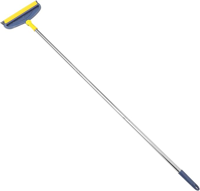 Long Handle Floor Cleaning Brush with Stiff Bristles, 126cm Bathroom Tile Corner Scrub Brush for Grout and Floor Gaps, Indoor Shower and Toilet Seam Scrubber in Blue Yellow