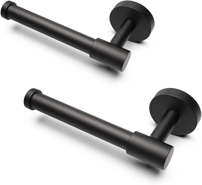 LAKETON Collection, 2 Packs Modern Single Post Toilet Paper Holder, Zinc Rustproof Wall Mounted Toilet Roll Holder for Bathroom and Kitchen, Matte Black