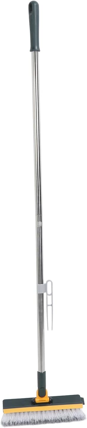 2 in 1 Floor Brush Scrubber, 180 Degree Rotating Long Handle Grout Brush Stiff Bristle Tile Brush for Cleanse Bathroom Kitchen (Green)