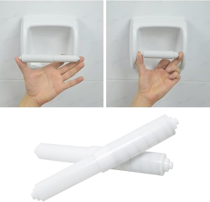 MEETOOT 6PCS 6.1Inch/15.5CM Plastic Spring Loaded Toilet Roll Holder Replacement Toilet Roll Holder Spring Loaded Replacement Lever White Roll Spindle Suitable for Simple Paper Roll Replacement