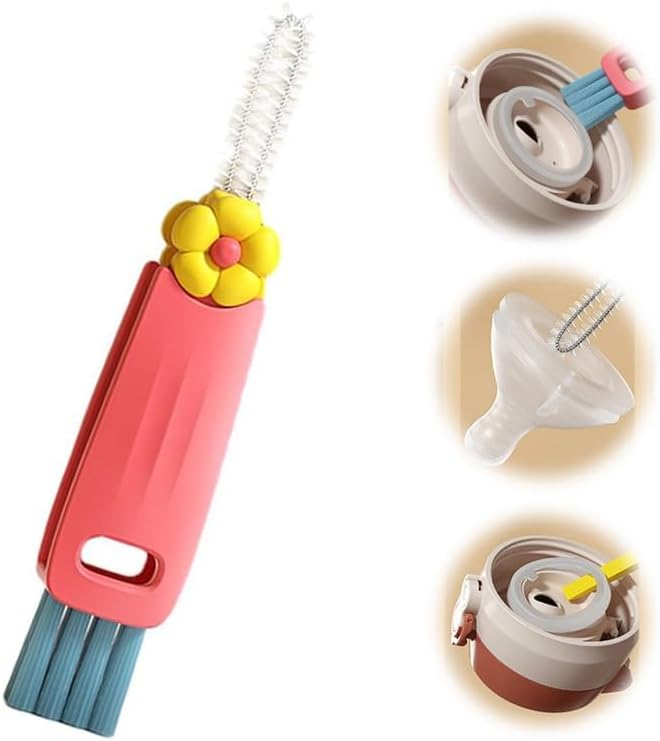 3 in 1 Cup Lid Cleaning Brush, 2024 Multifunctional Crevice Portable Cup Lid Cleaning Brush for Bottle Gap Tight Spaces Cup (Red)