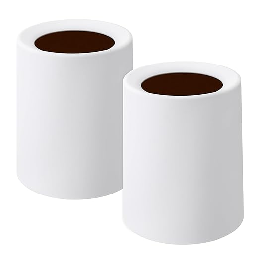 2 Pack Round Modern Trash Can Bedroom, 3Gal/12L Bathroom Trash Can Hidden Bag, Open Top Trash Bin Round Plastic, Minimalist White Garbage Can with Inner Bucket (with 2 Handles) for Kitchen Office