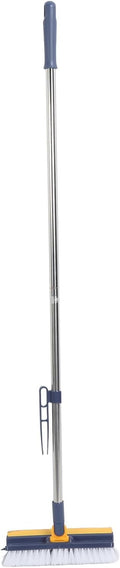 2 in 1 Floor Brush Scrubber, 180 Degree Rotating Long Handle Grout Brush Stiff Bristle Tile Brush for Cleanse Bathroom Kitchen (Dark Blue)