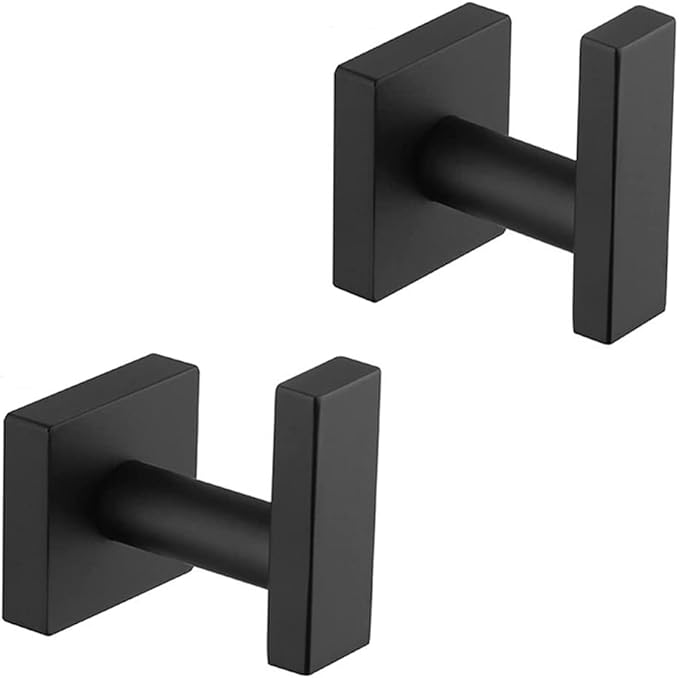 2PC Bath Towel Hook, Bathroom Lavatory Accessories Wall Mount Single Coat and Robe Hook SUS304 Stainless Steel, Matte Black Square (2PC)…