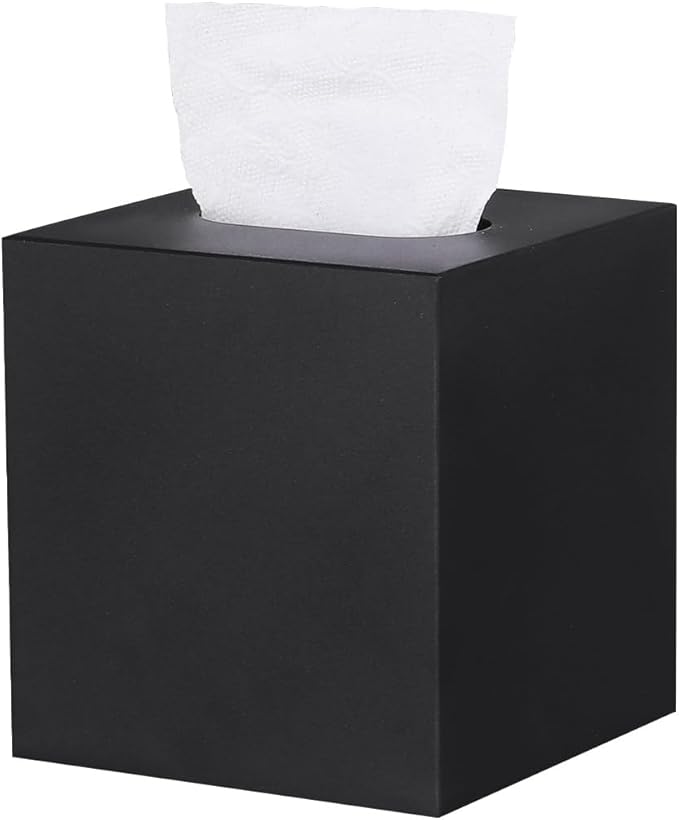 Metal Square Tissue Box lid, Modern Facial Tissue Holder for Bathroom Vanity Tops, Bedroom Dressers, Nightstands, Desks, Offices (Black)