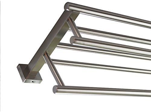 Premium Modern Double Hanging Quadruple Towel Bar Rack w/Square Base (24 Inches)- Brushed Finish, Stainless Steel, Water and Rust Proof, Top of The line Rack and Shelf