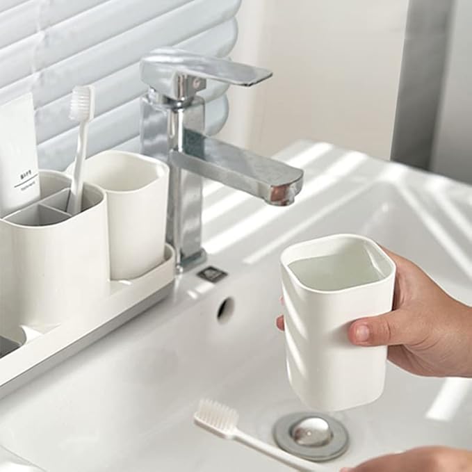 Toothbrush Holders for Bathrooms,Kids Electric Toothbrush Holder with Cup and Toothpaste Holder,Bathroom Organizer Storage Set with 2 Cups,Bathroom Accessories Storage for Toothpaste Razor-White