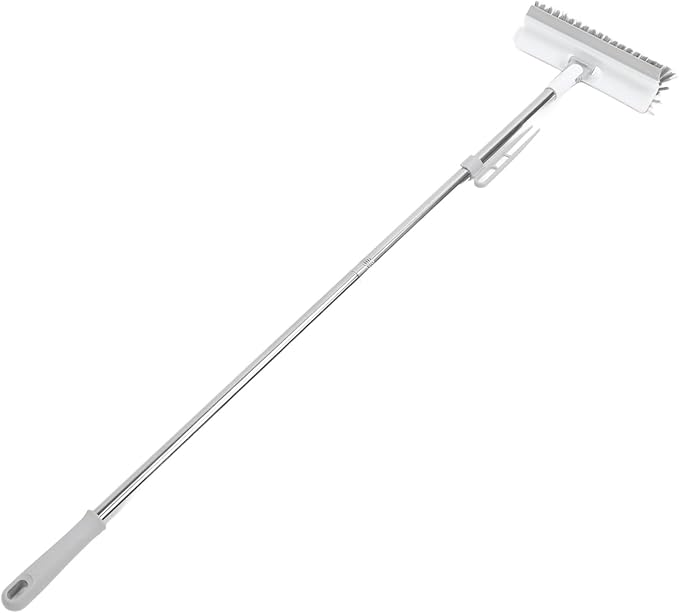 2 in 1 Floor Brush Scrubber, 180 Degree Rotating Long Handle Grout Brush Stiff Bristle Tile Brush for Cleanse Bathroom Kitchen (White)